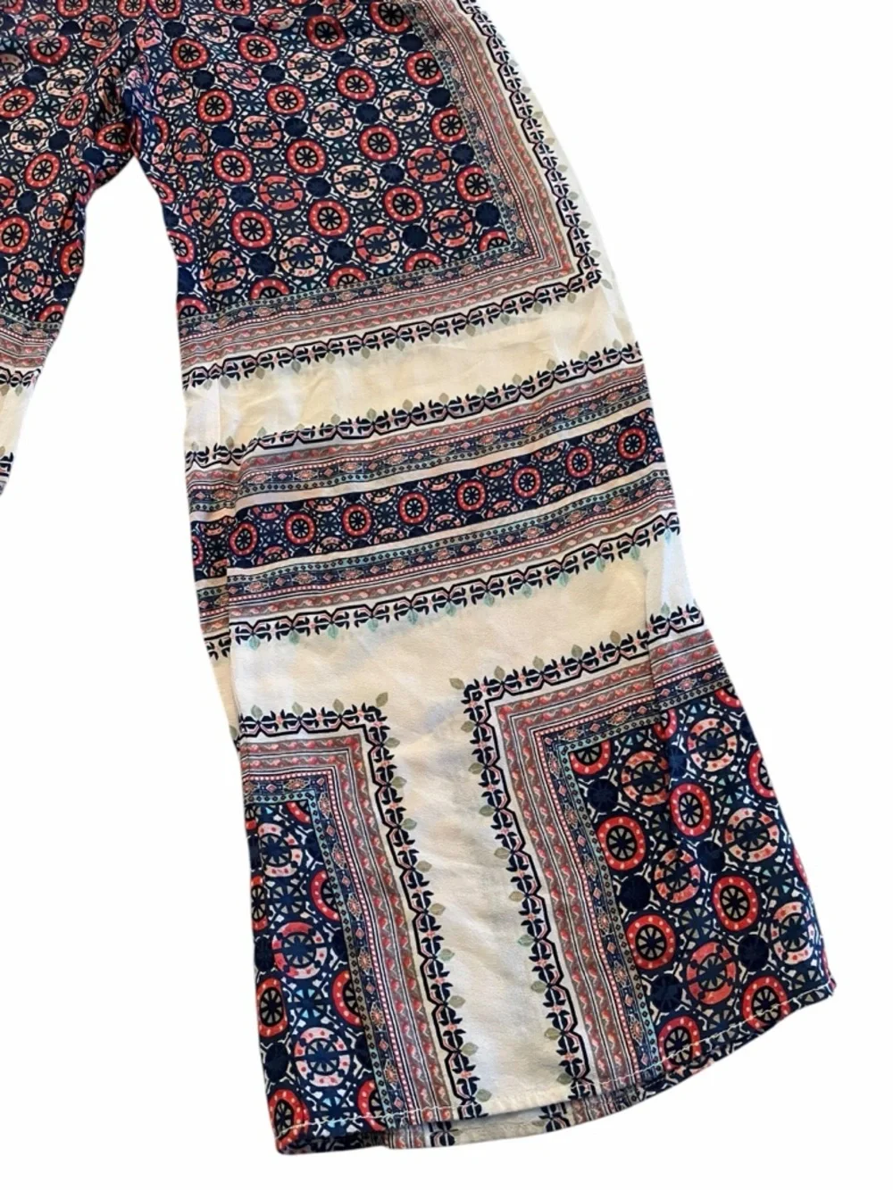 Anthropologie Elevenses Boho Scarf Print Palazzo Wide Leg Silk-Feel Pants 10 - Picture 8 of 11